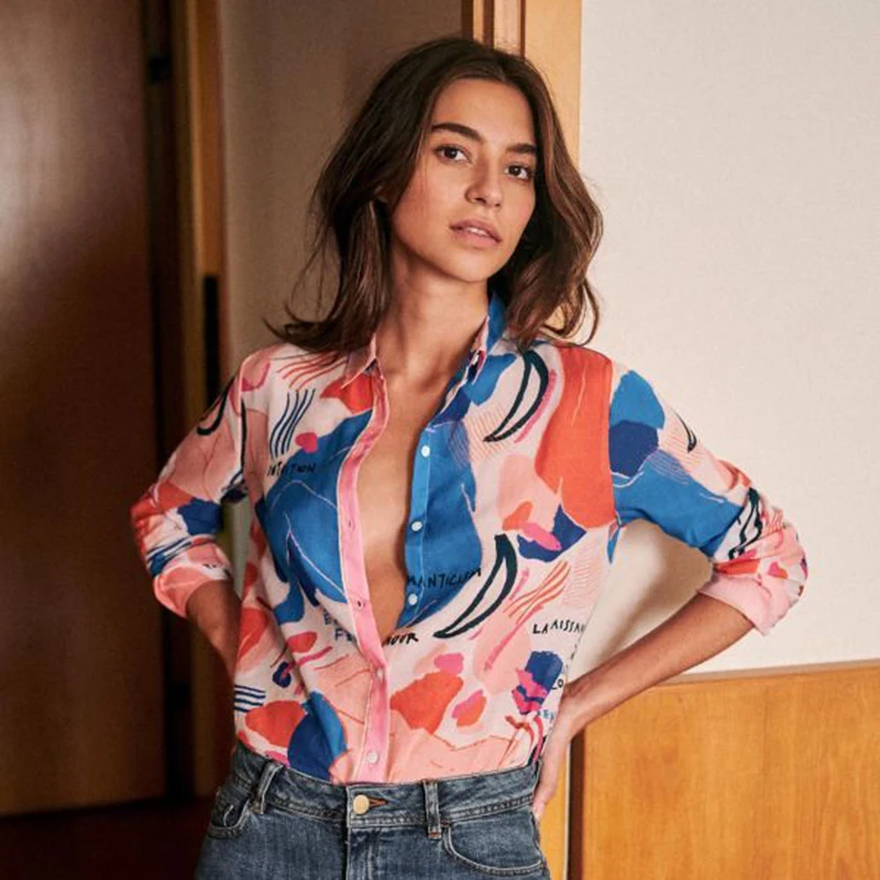 

Floral Print Shirt Women Summer Autumn Casual Long Sleeve Button Up Chic Cotton Silk Blouse 2020 Office Lady Shirts Women Tunic