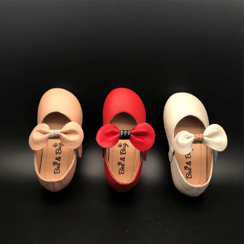 

2019 Autumn New Style Bow Girls Princess Shoes Soft Rubber Sole Consumption Cowhide Solid Color Baby GIRL'S Shoes