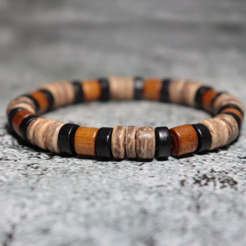 Natural Wenge Wooden Bracelet Men Geometric Wood Coconut Shell Beads Elastic Bangles Meditation Yoga Buddhism Homme Gift Braslet bangle bracelet beaded bracelet