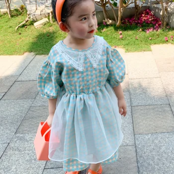 

2020 summer Baby Girl Toddler Party Dress puff sleeve Wedding Birthday Princess Christening Lace Patchwork ball gown dress