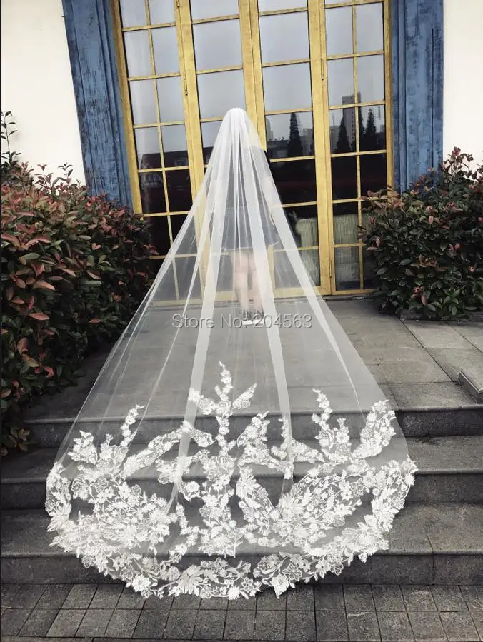 New One Layer Long Bridal Veil White or Ivory Lace Wedding  display picture 3