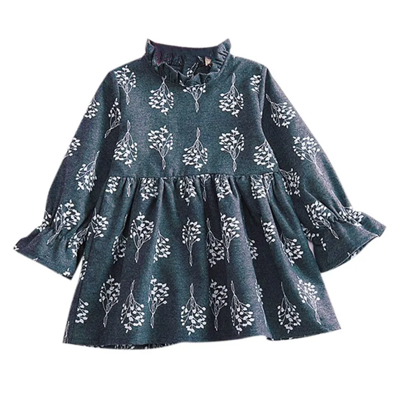Осеннее Повседневное платье с длинными рукавами и цветочным принтом для маленьких девочек, Нарядный сарафан для малышей
