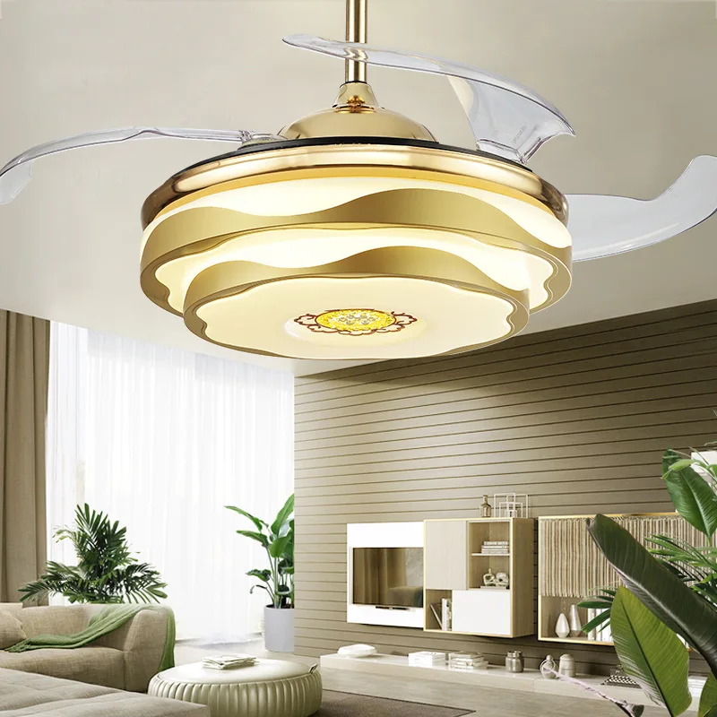 

Hidden Ceiling Fan Lights Restaurant Living Room Bedroom Home Minimalist Modern Light Included Fan-style Ceiling Lamp Wholesale