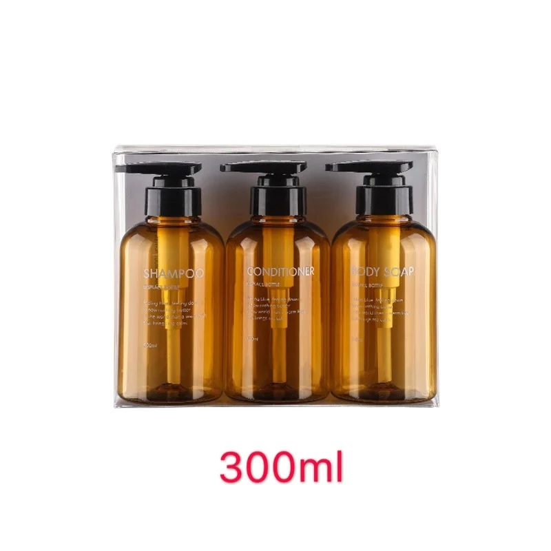 300ml brown 3 шт./компл. дозатор для жидкого мыла бутылки Ванная комната шампунь дезинфицирующее средство для рук Бутылка Пресс Тип лосьон для тела мыло пустой набор бутылок 300 мл/500 мл - Цвет: 300ml brown
