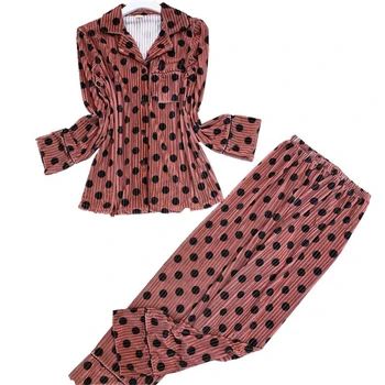 

Pajamas Korean Polka Dot Fashion Long Sleeve Home Wear Gold Velvet Pajamas Thick Warm Autumn Winter pink пижамный комплект