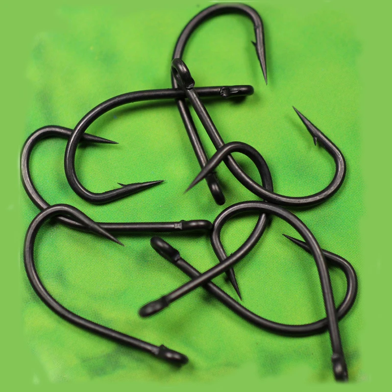 JIGEECARP 30pcs High Carbon Steel Barbed Popup Carp Hook A Matt Black Telflon Coated Needle Curve Carp Fishing Hook#2#4#6#10