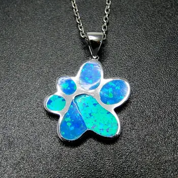 

Beautiful 925 Sterling Silver Blue Opal Pendant Cat footprints pendant Party Gift for Women Pendant Necklace