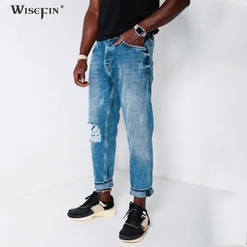 

Men's Ripped Jeans Streetwear Winter Fashion Broken Hole Hip Hop Denim Jeans Loose Broken Hole Pants Homme D30