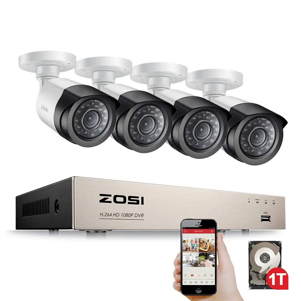 ZOSI 4 канала 1080P HDMI P2P TVI DVR система видеонаблюдения видеовыход шт 2000TVL 2.0MP камера