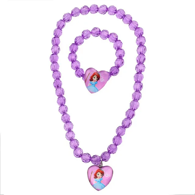 2Pcs/Set Disney Frozen 2 Necklace Cartoon Princess Bracelet Toys Accessories Heart Shaped Pendant Girls Birthday Children Gift 3