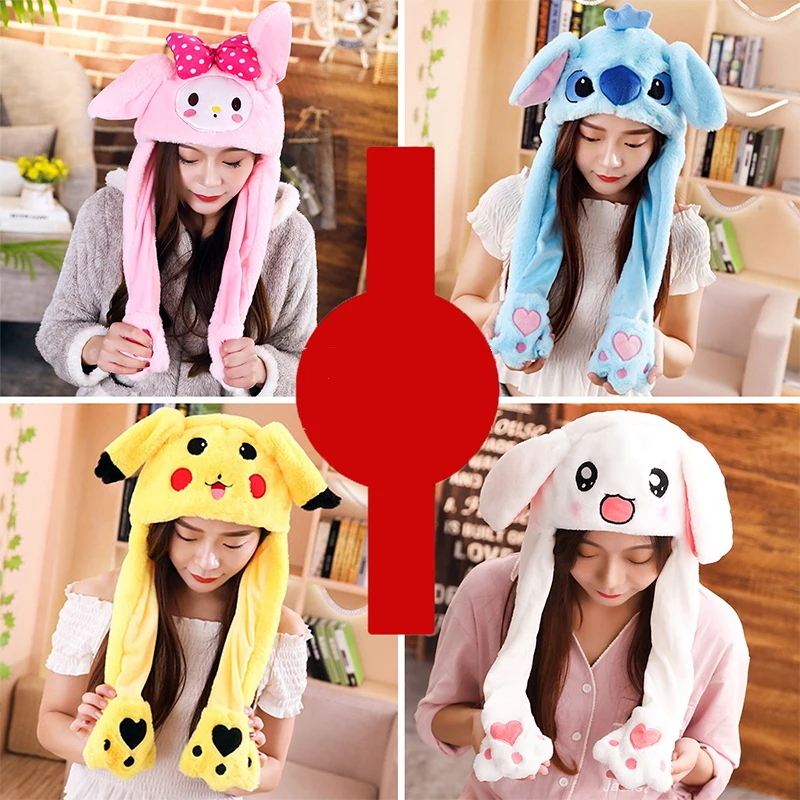 Gorros de dibujos animados con orejas móviles, juguete de conejo lindo, sombrero de Airbag Kawaii, gorro divertido para niñas, juguete de peluche para niños, regalo de Navidad, novedad de 2020