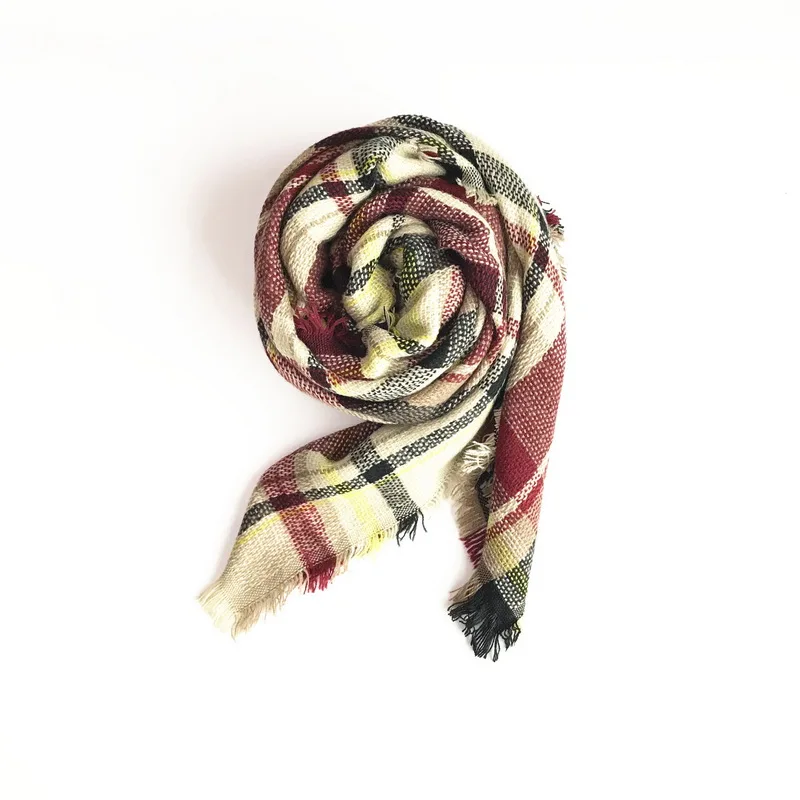 Модный осенне-зимний детский шарф для девочек, кашемировые теплые шерстяные клетчатые шарфы, квадратная шаль - Цвет: Серый