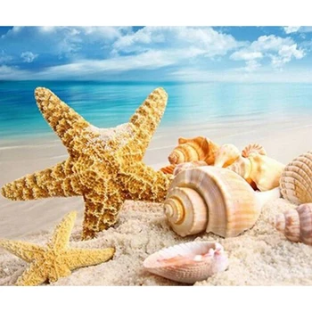 

DIY Diamond Sea Beach Starfish Conch Landscape Diamond Painting Cross Stitch Square Drill Rhinestone Decoration Paint