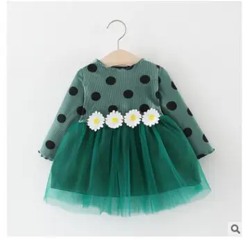 

2019 autumn 0-3 year old fashion trend girl new style wheat wand long sleeve dress white lapel print dress 3 colors available