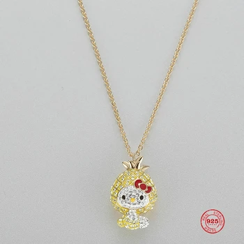 

2020 Fashion Charm Pure 925 Silver Original 1:1 Copy, Cute Pineapple Kitty Clavicle Chain Necklace Female Luxury Jewelry Gifts