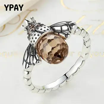 

YPAY Vintage Rings 6 7 8 9 Real 925 Sterling Silver Orange Wing Animal Bee Finger Ring for Woman Fine Jewelry Gifts YMR122