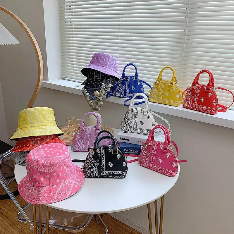 Fashion PU Leather Small Crossbody Shoulder Bag For Women Luxury Handbags Ladies Cashew Flower Fisherman's Hats and Handkerchief crossbody bag women handbags pu crossbody bag