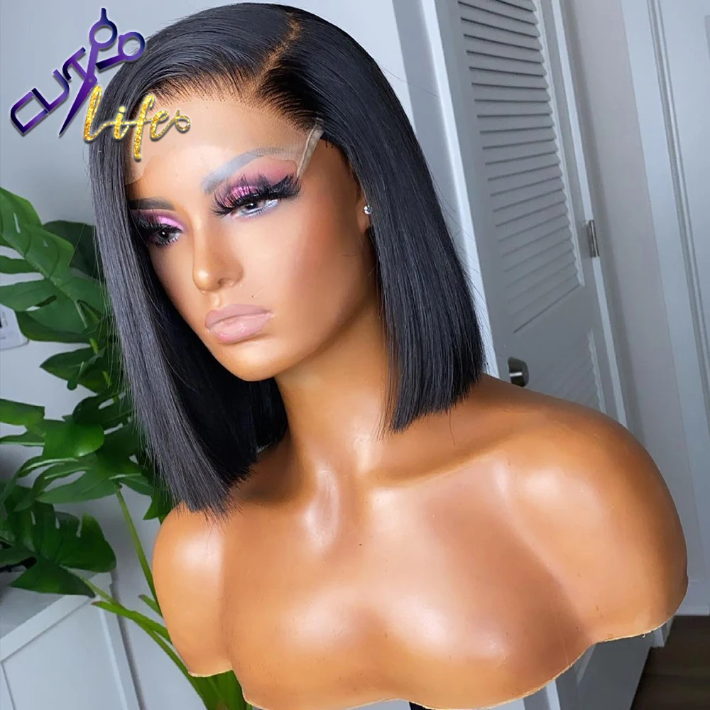 1BT613 Blonde Wig Short Bob Cheap Wig 4x4 Lace Closure Pixie Cut Wavy Brazilian Pixe Straight Human Hair Wigs For Women