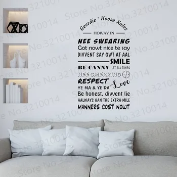 

Geordie Hoose Rules House Entrance Home Wall Art Sticker inspirational quote Vinyl removable home porch house decoration PW135