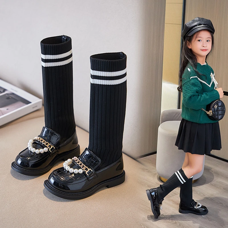 Botas altas calcetín de princesa coreana para niña, zapatos de PU de moda para pasarela, primavera con perlas y Cadenas de Metal, invierno, 2022|Botas| AliExpress