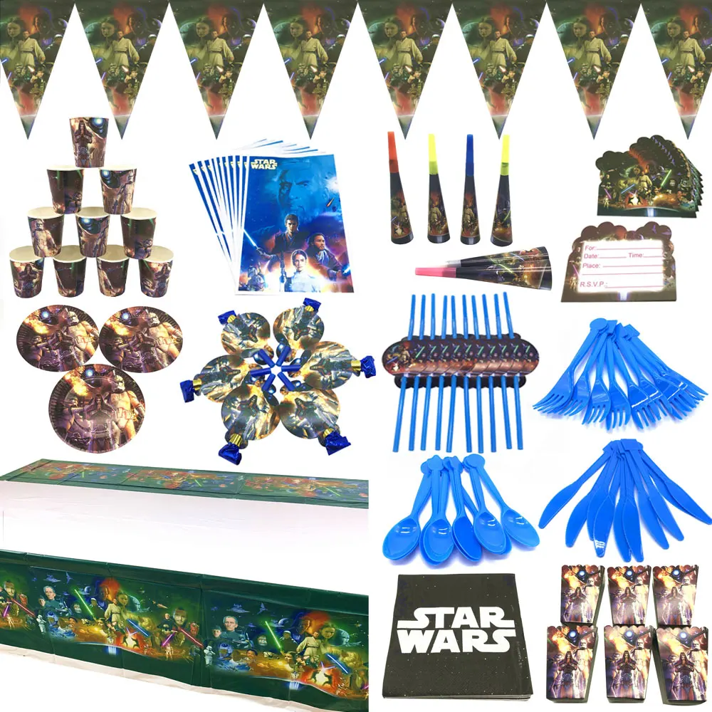 Star Wars-Suministros temáticos para fiesta, mantel de papel, taza, plato, tapas, servilletas, decoraciones para fiesta de cumpleaños, niños, Star Wars, bolsas de regalo para fiestas