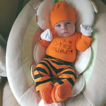 

2019 New 3pcs Newborn Infant Baby Boys Outfits Clothes Romper Pants Hat Leggings Set Lovely Baby First Halloween set