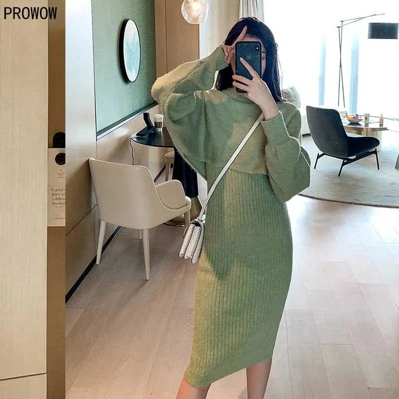 

Korean Ladies Knitted Sweater Two Piece Set Skirt Elegant Office Pulloverand Skirt 2020 Autumn Women Sweater Skirts 2 Piece Sets