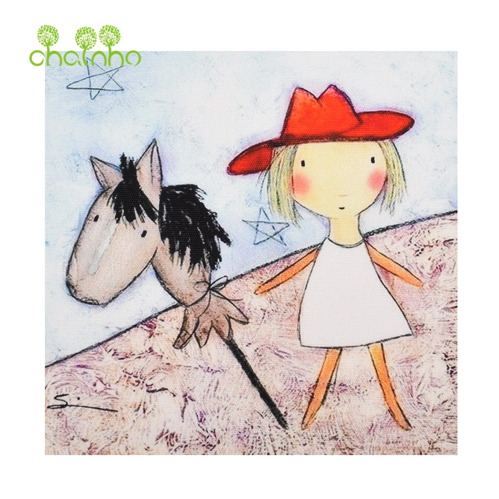 Hand Dyed Cotton Canvas Fabric,Litte Girl,DIY Quilting Sewing Purse,Bag,Cushion,Book Cover,Frame Painting Decoration Material