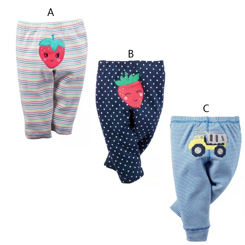 Autumn Baby Pants Cute Baby PP Pants Boys Girls Warm Pants Children Trousers Striped Strawberry Print Sweet Bottoms