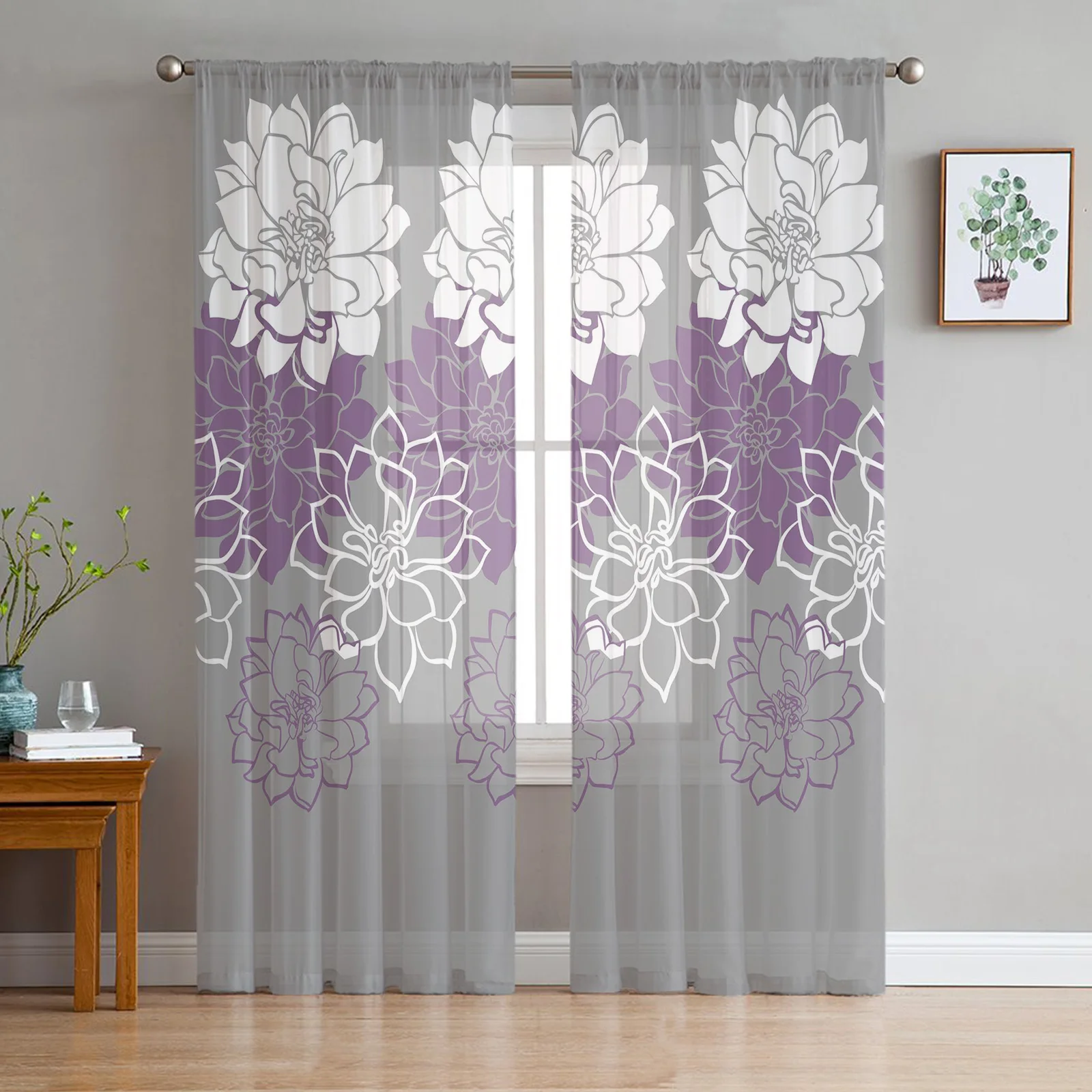 

Colorful Flower Vector Sheer Curtains for Living Room Tulle Curtain for Bedroom Kitchen Window Voile Curtains