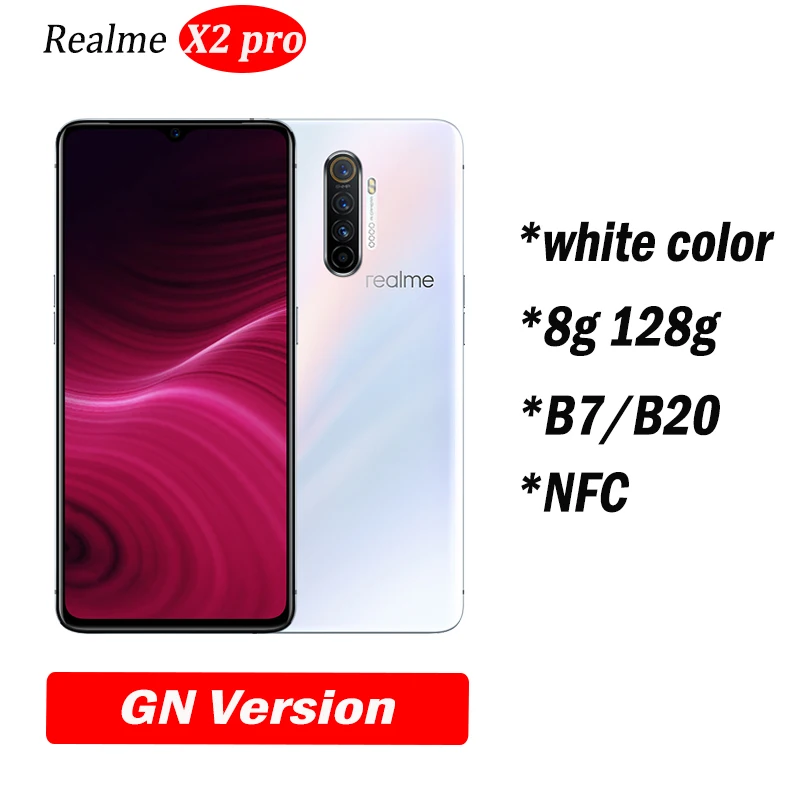 Realme X2 pro X 2 Мобильный телефон Snapdragon 855 plus 64MP Quad камера 6,5 ''полный экран NFC OPPO мобильный телефон VOOC 50 Вт супер зарядное устройство - Цвет: 8g 128g white