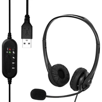 

USB Wired Computer Headset for Call Center Office Online USB Control Headphone with Microphone for PC Laptop Computer