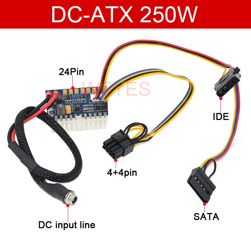 ITX SATA IDE CPU 4p + 24pin DC ATX PSU DC-ATX 12V вход 250W выходной переключатель Φ MINI PC источник