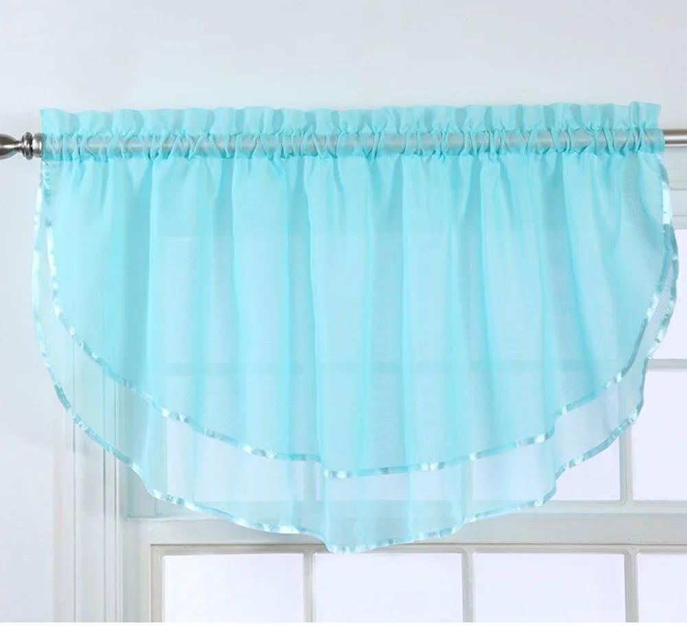 Прозрачная Короткая занавеска valance s для кухни однотонная зубчатая подзорная штанга карманная вуаль занавеска Tier для половинных окон ванная комната M1093 - Цвет: B Blue