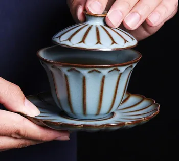 

150ml KungFu Tea Set Advanced Ru Folk Porcelain Tea Tureen,Chinese Kung Fu Flower Gaiwan Puer Kettle,Teapot Lovers Can Raise