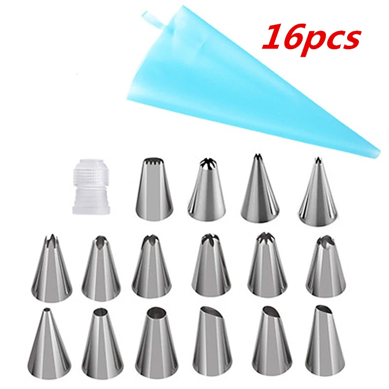 16PCS-blue 16 шт./компл. силиконовый кондитерский мешок советы Кухня DIY обледенение трубопроводов крем многоразовый кондитерский сумки+ 16 Насадка Набор торта украшения инструменты - Цвет: 16PCS-blue