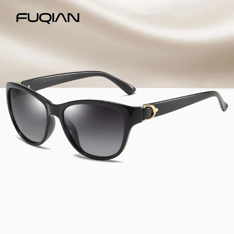 FUQIAN Brand Fashion Cat Eye Women Sunglasses Polarized Vintage Plastic Female Sun Glasses Pink