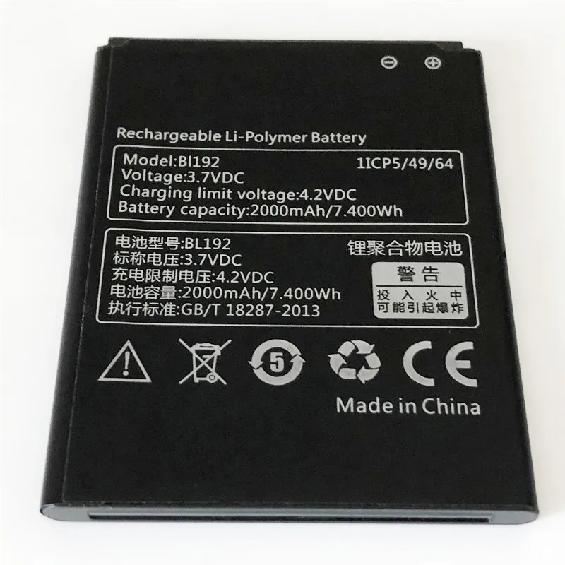 Аккумулятор 3 7 в 2000 мАч BL192 для Lenovo A526 A680 A750 A300 A328 A328T A338T A388T A529 A505E A560 A590|battery for