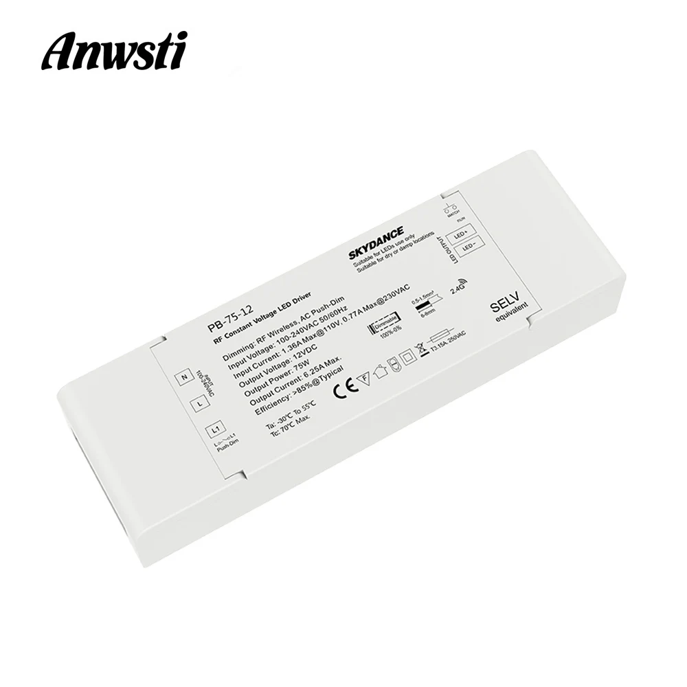 Dimmable LED 12V 24V 75W RF 2.4G Wireless Remote Control AC 220V to DC 12V 24V Constant Voltage LED Dimming