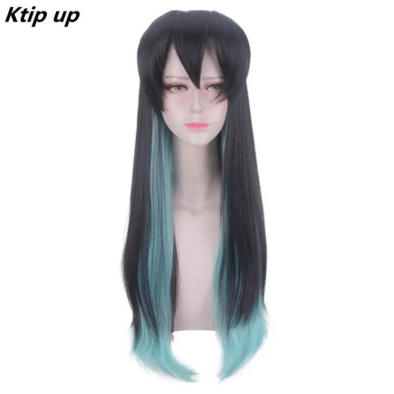 

Ktip Up Demon Slayer: Kimetsu No Yaiba Tokitou Muichirou Wigs Long Gradient Heat Resistant Synthetic Hair Cosplay Wigs + Wig Cap