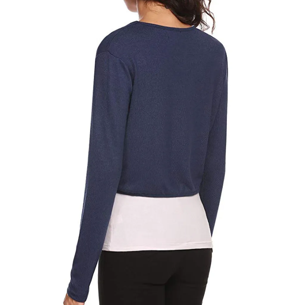 Poleras mujer de moda Харадзюку Модные Женские однотонные открытые передние Обрезанные кардиган с длинными рукавами и пуговицами топы футболки#730