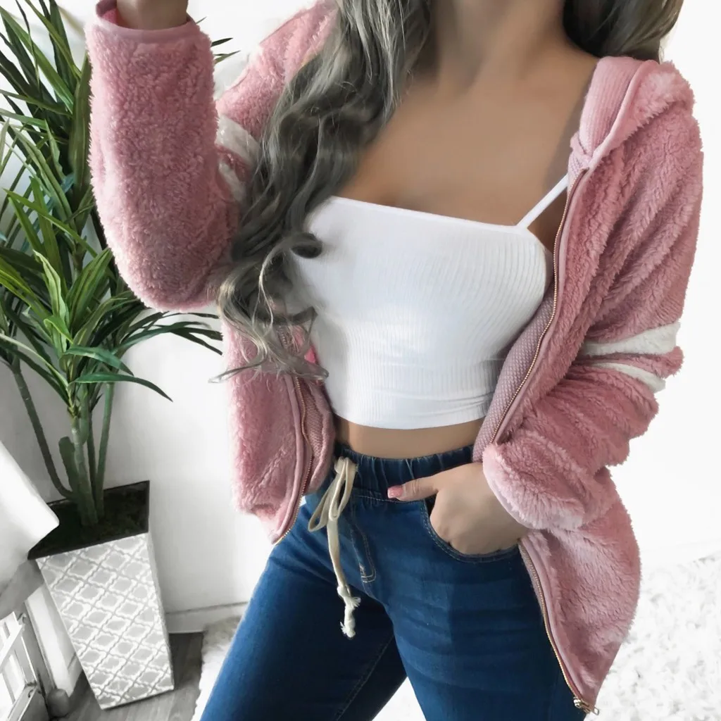 Womens Faux Fur Coat Patchwork Hoodies Plush Warm Jackets Oversized Zipper Casual Loose Pullover Sweatshirt Plus Size | Женская одежда
