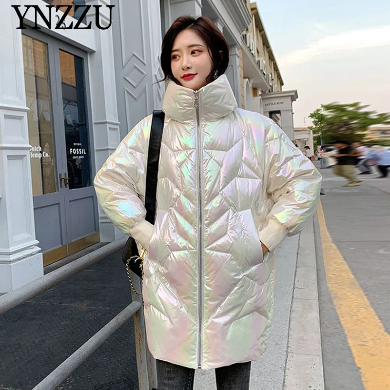 

2019 Winter Fashion Duck down coat Oversized light Female High collar Outwear Zipper Windproof Casual Long warm Coat YNZZU 9O097