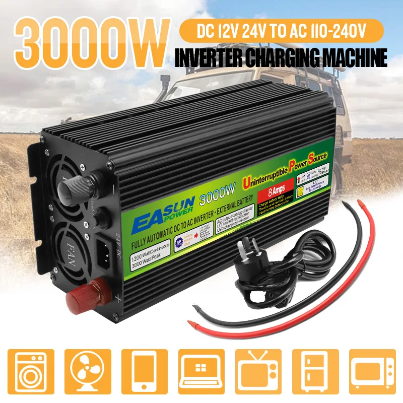 Inverter Di Potenza 3000W 4000W Auto Inverter Onda Sinusoidale Ups Dc 12V 24V A 220V Ac 5V 3 Fase Di Ricarica Convertitore Di Carica Per La Batteria