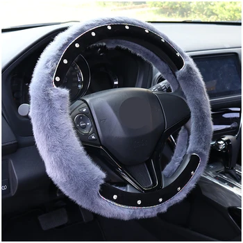 

38cm Universal Winter Short Plush Steering Wheel Cover Funda Volante Coche Steering Wheel Cover Bling Car Accessories For Girls