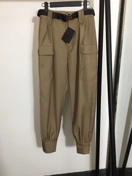 

Women Cargo Pant New 2020 Two Pockets Fashionable Handsome High Waist Versatile Cargo Pants Casual Pants with Belt