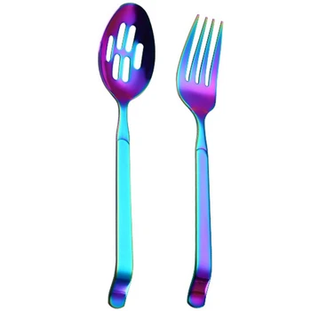 

2 Pcs Rainbow Cookware Set Kitchen Accessories Stainless Steel Public Buffet Serving Kitchenware, Fork & Colander