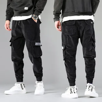 

Autumn New Men Vintage black warm Corduroy Cargo casual pants Streetwear Hip Hip Harajuku man jeans Jogger Sweatpant trousers
