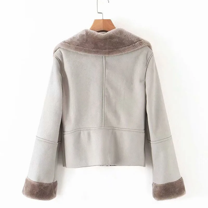 Buckskin/Женская куртка с длинными рукавами на молнии с отворотом; Новинка года; зимняя теплая Женская куртка в стиле Харадзюку с мехом; топ в стиле ретро