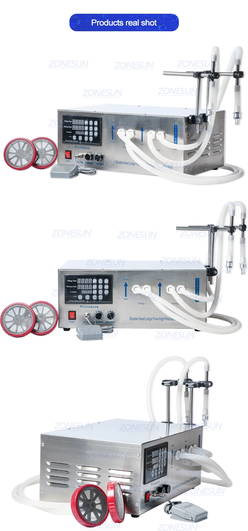 ZONESUN GZ-D1 полуавтоматическая разливочная машина с двойной головкой, для стирки, для приготовления масла, вода, сок, молоко, разливочная машина